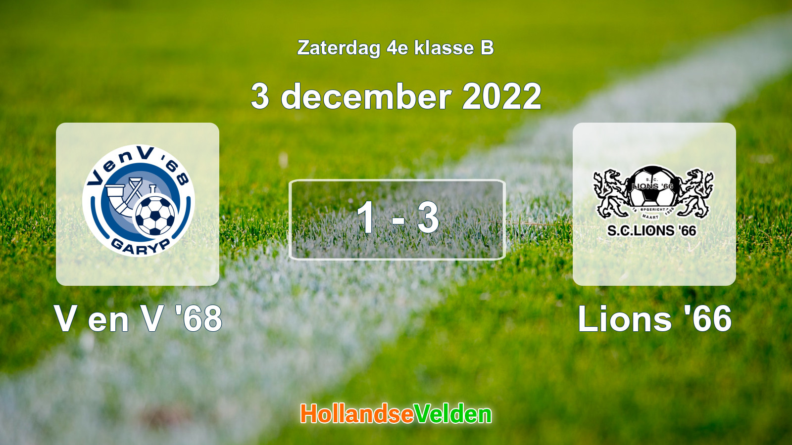 Gespeelde wedstrijd: V en V '68 - Lions '66 1 - 3 (3 december 2022)
