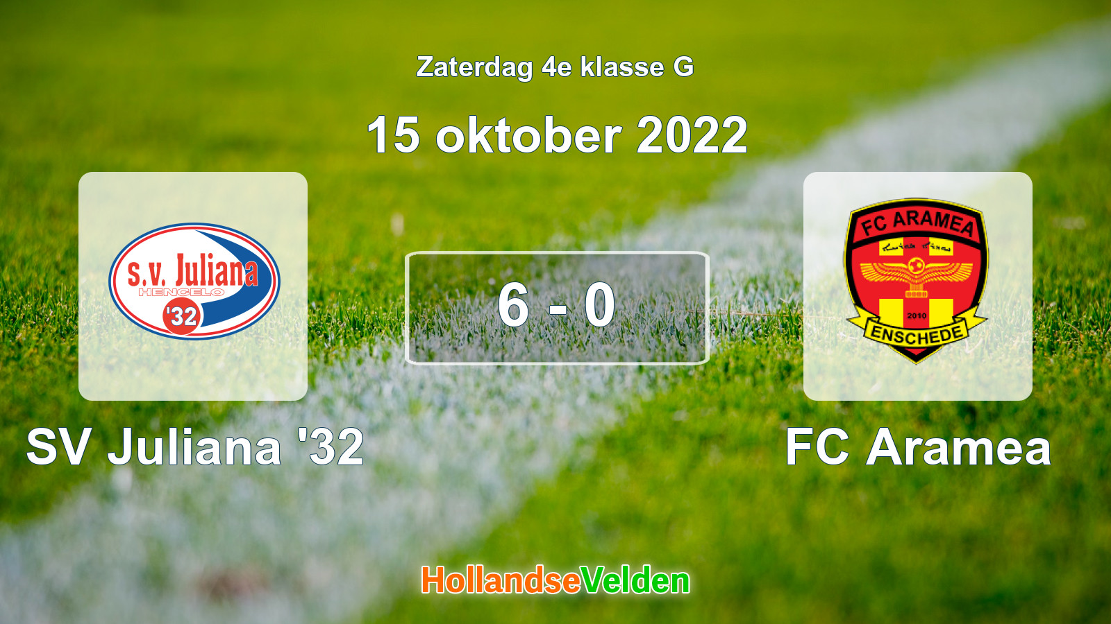 Gespeelde wedstrijd: SV Juliana '32 - FC Aramea 6 - 0 (15 oktober 2022)