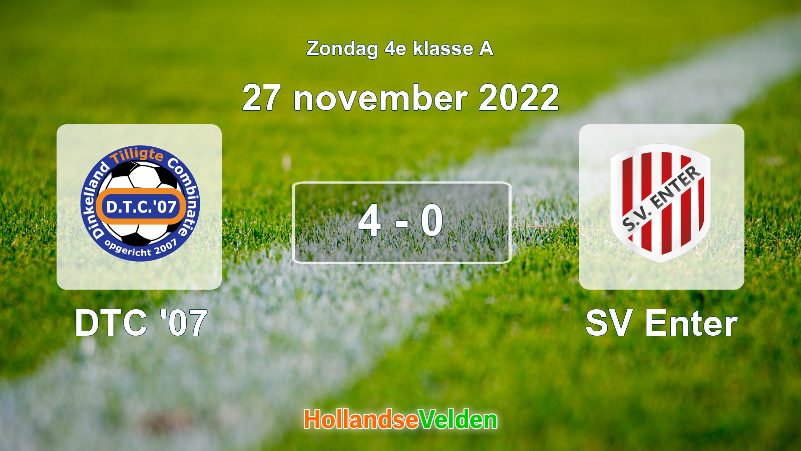 Gespeelde wedstrijd: DTC '07 - SV Enter 4 - 0 (27 november 2022)