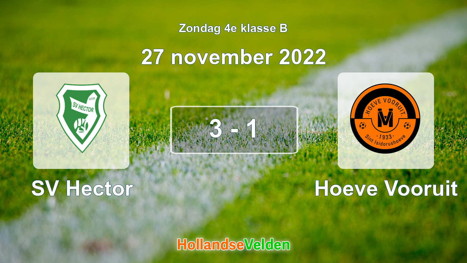 Gespeelde wedstrijd: SV Hector - Hoeve Vooruit 3 - 1 (27 november 2022)