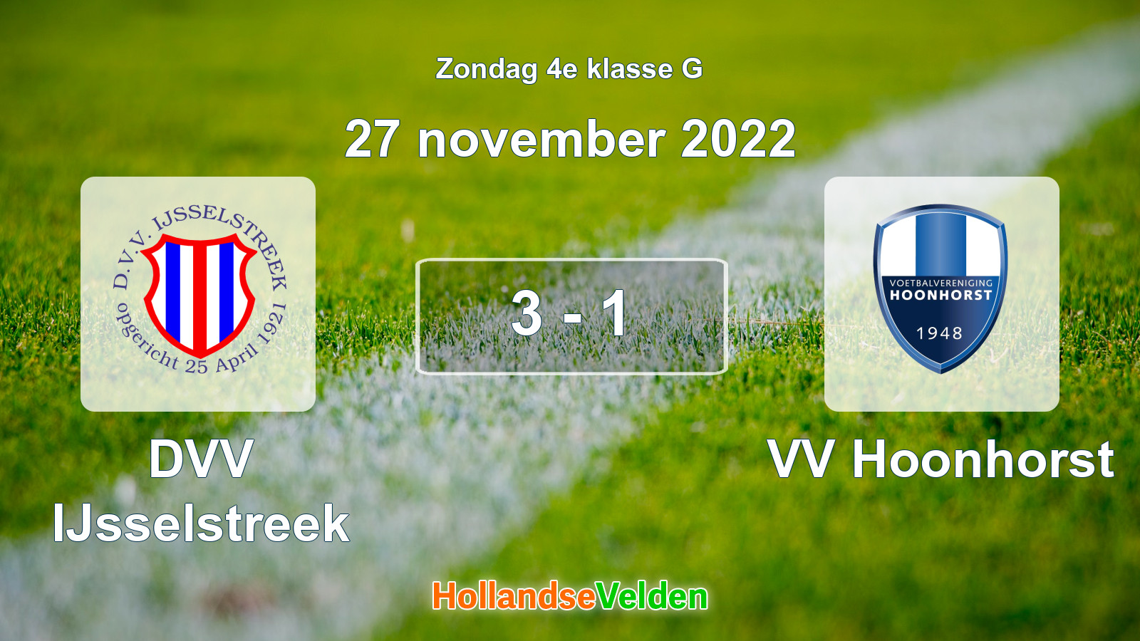 Gespeelde wedstrijd: DVV IJsselstreek - VV Hoonhorst 3 - 1 (27 november 2022)