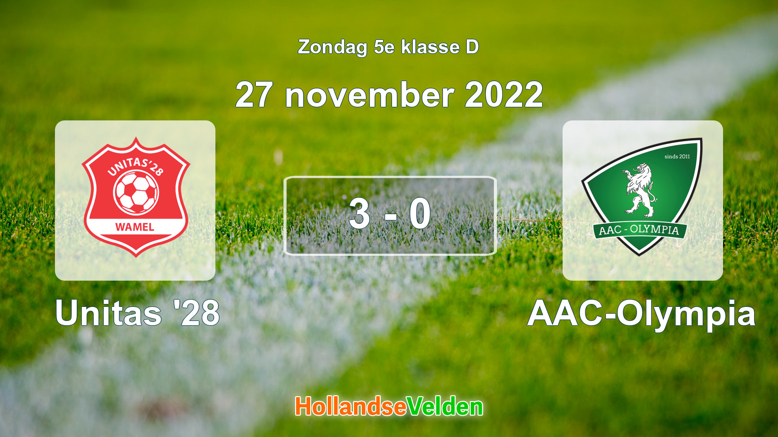 Gespeelde wedstrijd: Unitas '28 - AAC-Olympia 3 - 0 (27 november 2022)