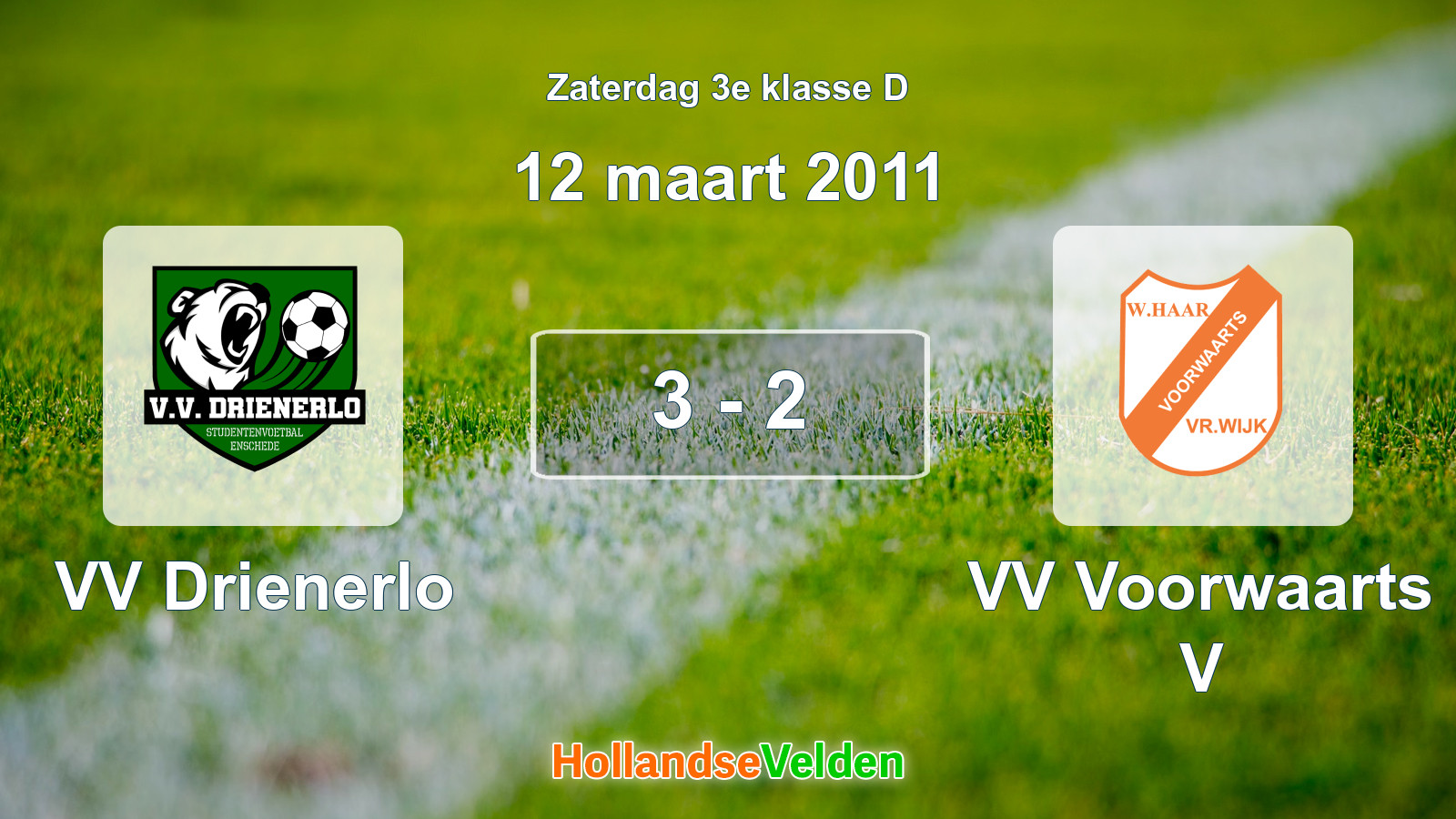 Gespeelde wedstrijd: VV Drienerlo - VV Voorwaarts V 3 - 2 (12 maart 2011)
