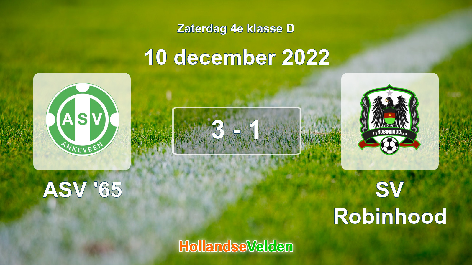 Gespeelde wedstrijd: ASV '65 - SV Robinhood 3 - 1 (10 december 2022)