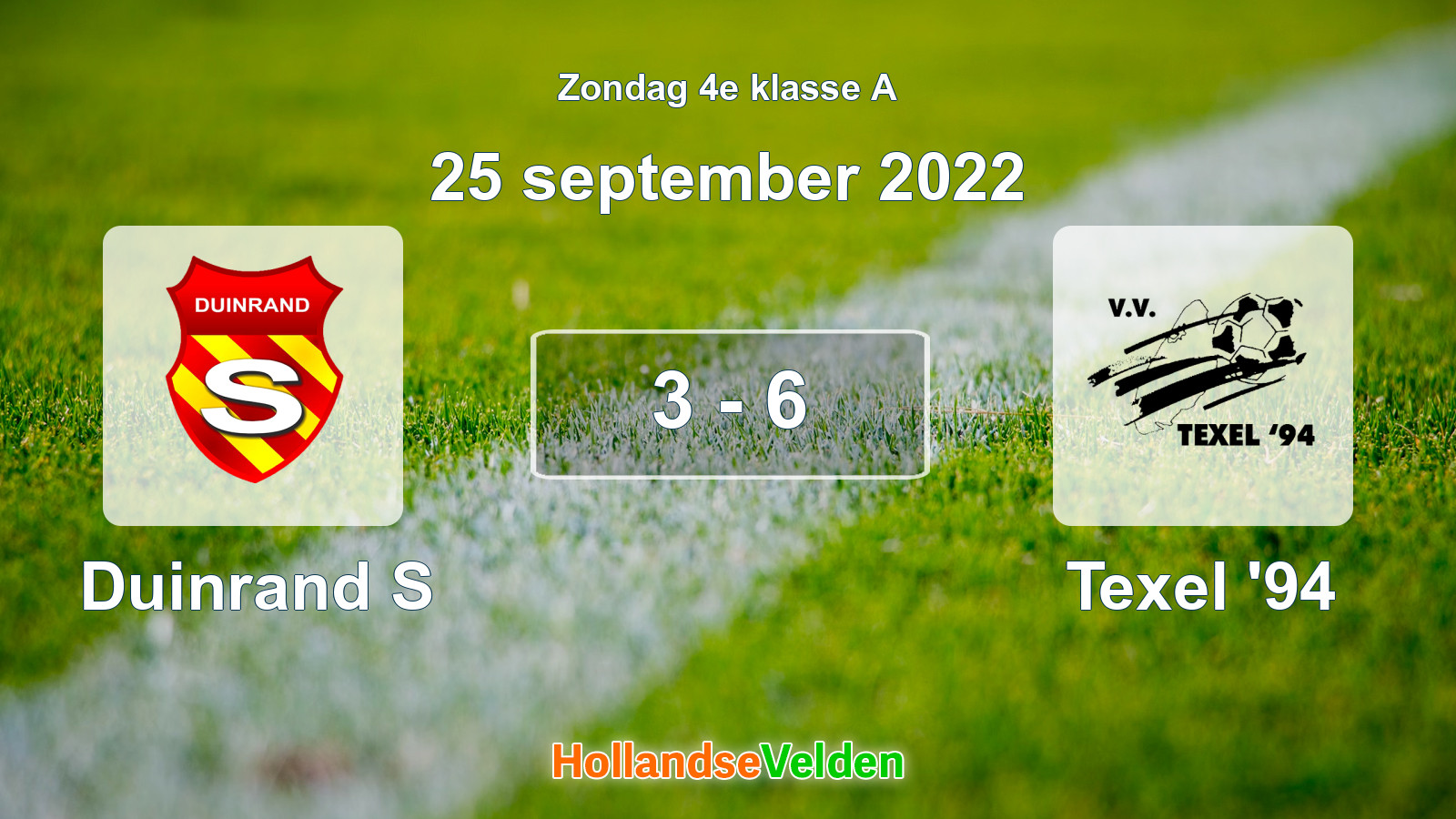 Gespeelde wedstrijd: Duinrand S - Texel '94 3 - 6 (25 september 2022)