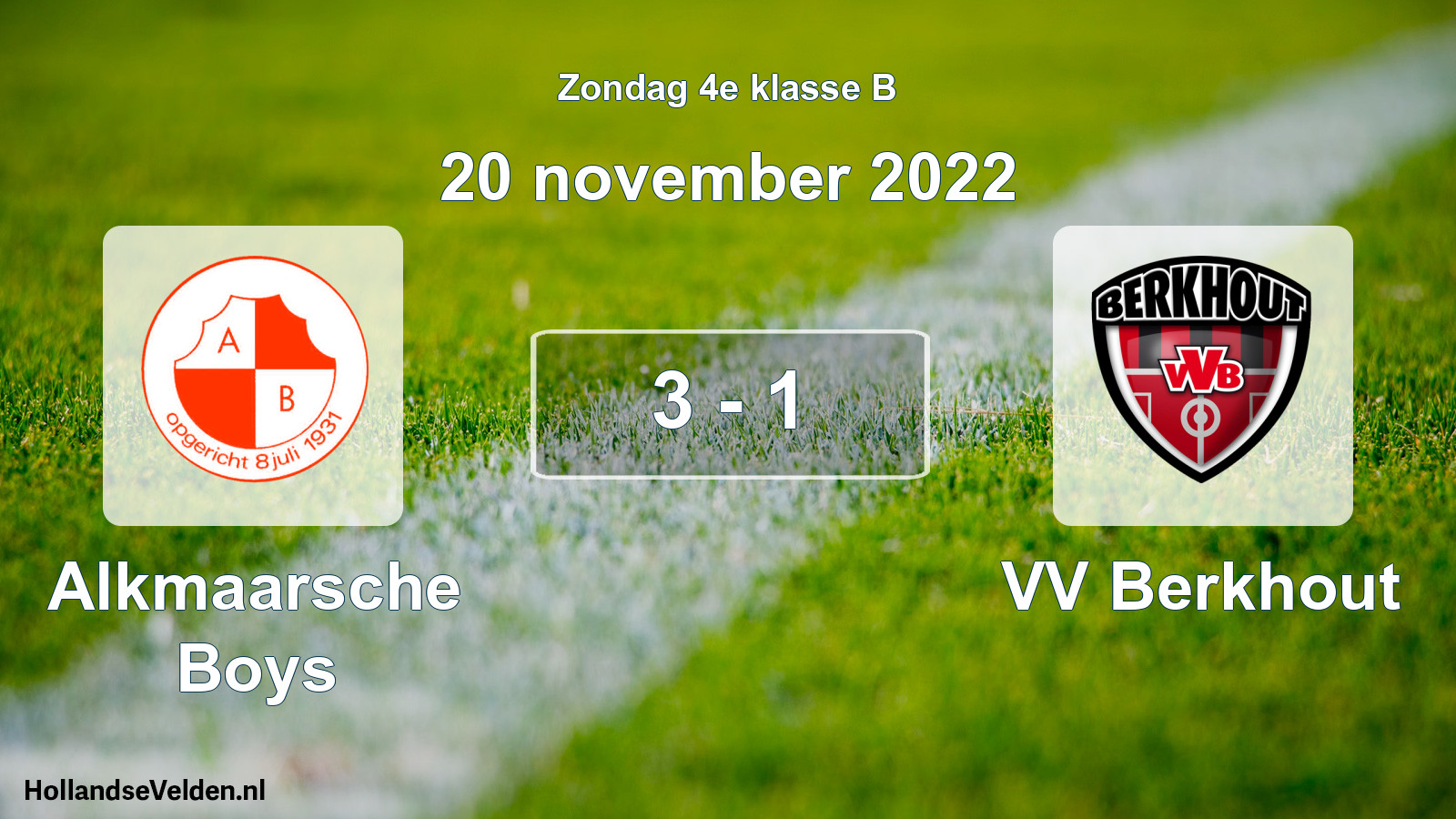 Gespeelde wedstrijd: Alkmaarsche Boys - VV Berkhout 3 - 1 (20 november 2022)
