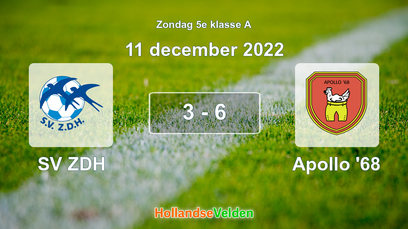 Gespeelde wedstrijd: SV ZDH - Apollo '68 3 - 6 (11 december 2022)