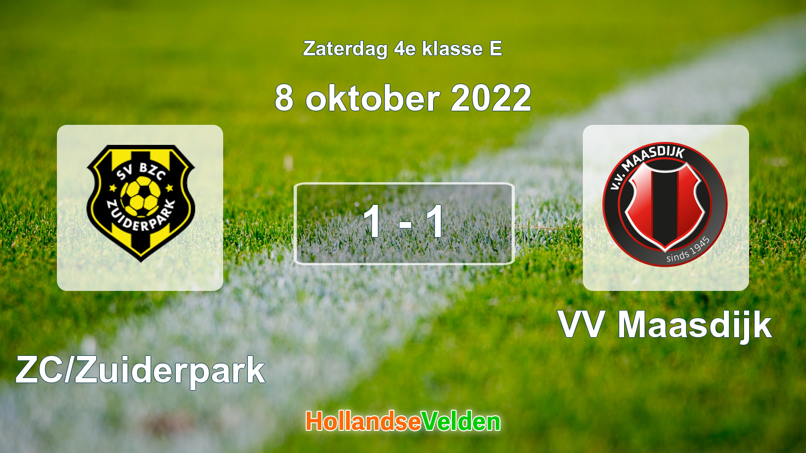 Gespeelde wedstrijd: BZC/Zuiderpark - VV Maasdijk 1 - 1 (8 oktober 2022)