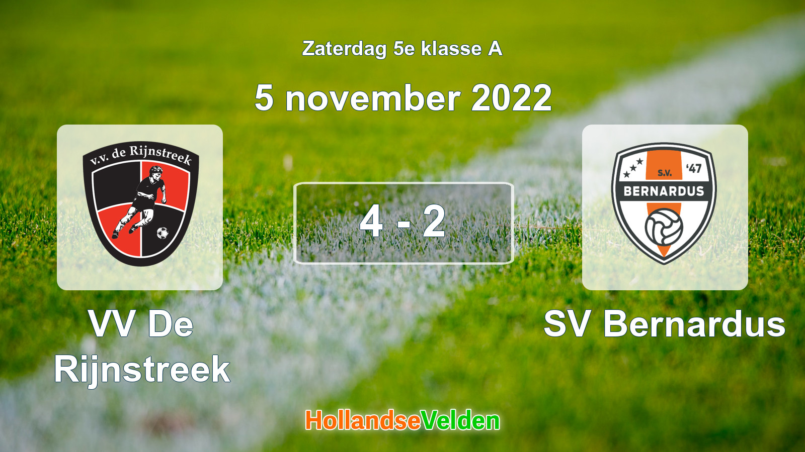 Gespeelde wedstrijd: VV De Rijnstreek - SV Bernardus 4 - 2 (5 november 2022)