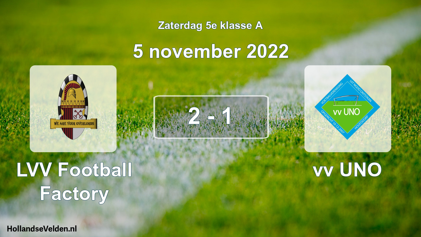 Gespeelde wedstrijd: LVV Football Factory - vv UNO 2 - 1 (5 november 2022)