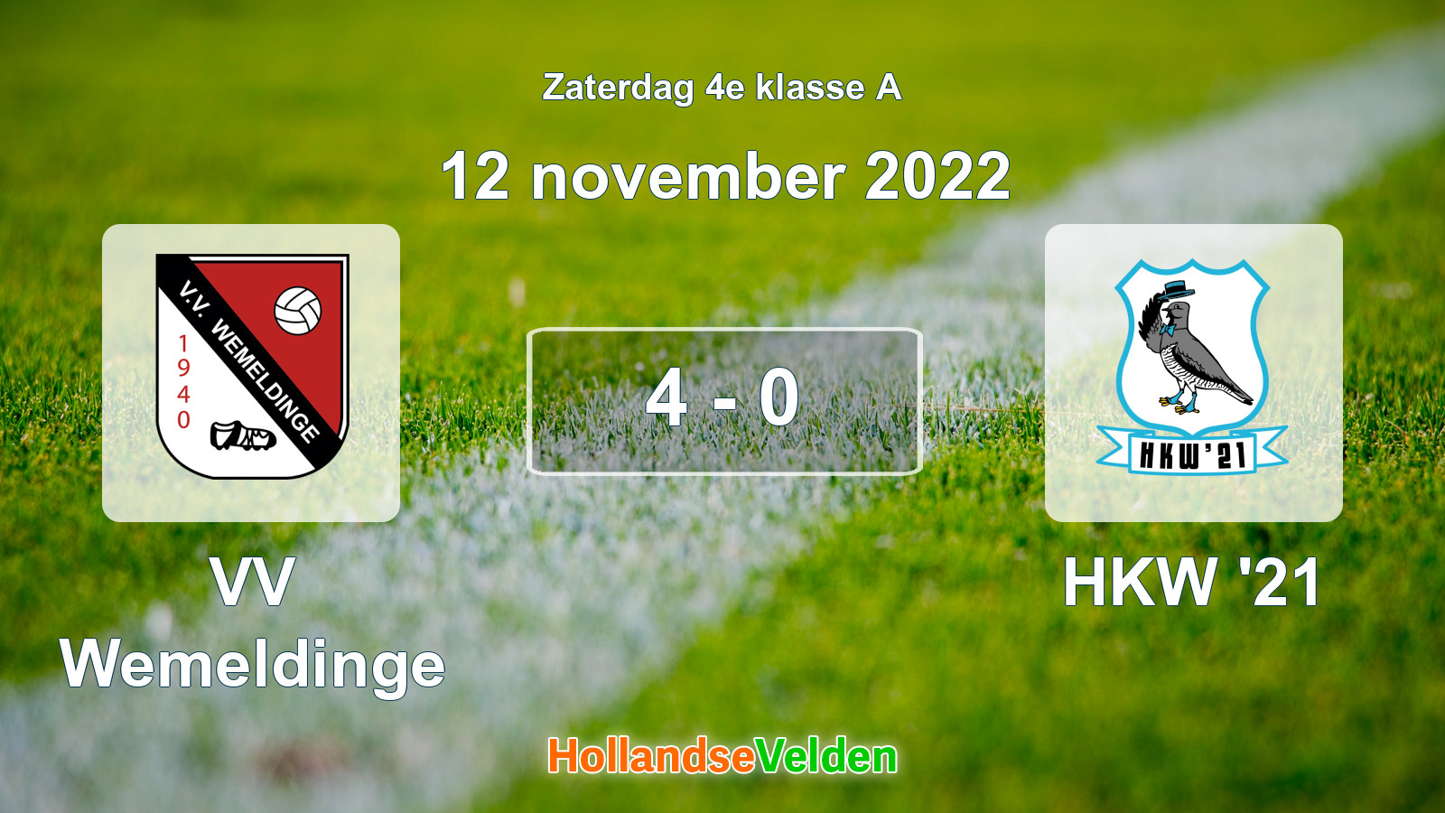 Gespeelde wedstrijd: VV Wemeldinge - HKW '21 4 - 0 (12 november 2022)