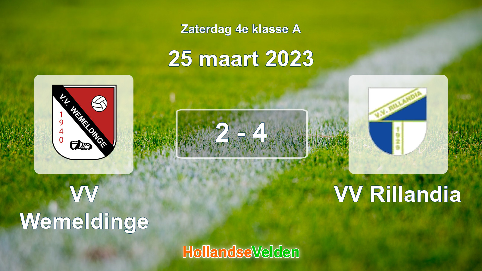 Gespeelde wedstrijd: VV Wemeldinge - VV Rillandia 2 - 4 (25 maart 2023)