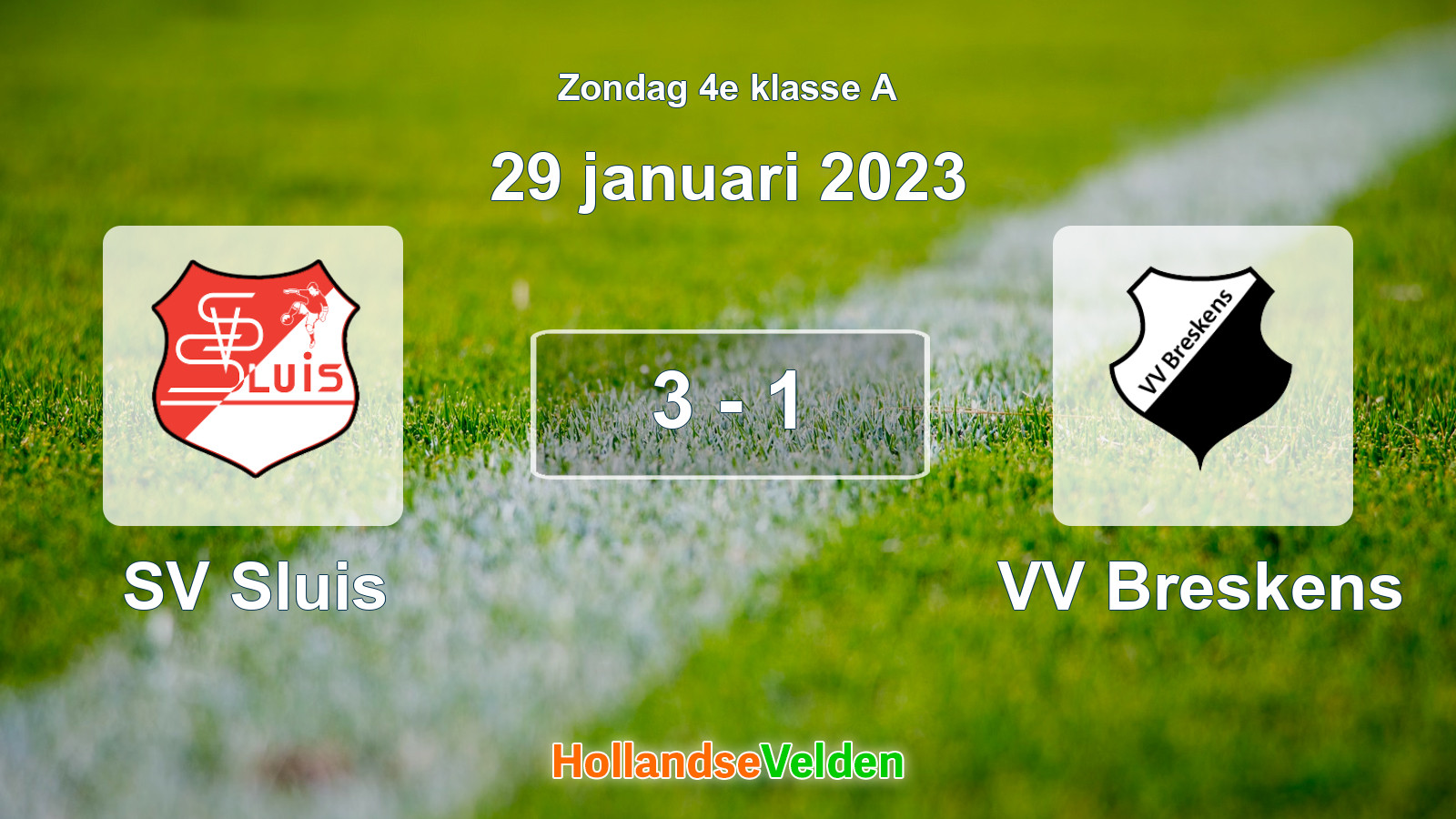 Gespeelde wedstrijd: SV Sluis - VV Breskens 3 - 1 (29 januari 2023)
