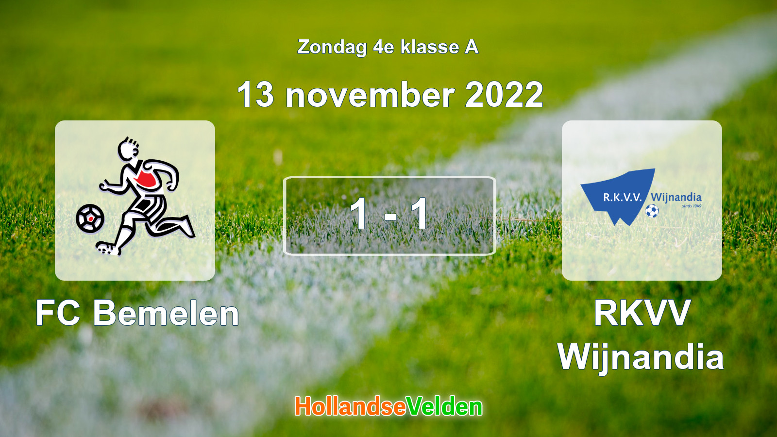 Gespeelde wedstrijd: FC Bemelen - RKVV Wijnandia 1 - 1 (13 november 2022)