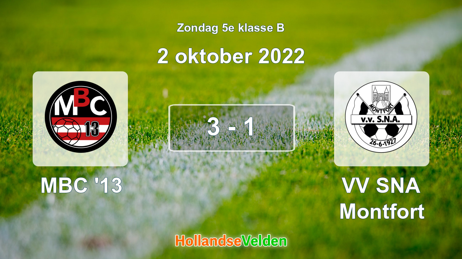 Gespeelde wedstrijd: MBC '13 - VV SNA Montfort 3 - 1 (2 oktober 2022)