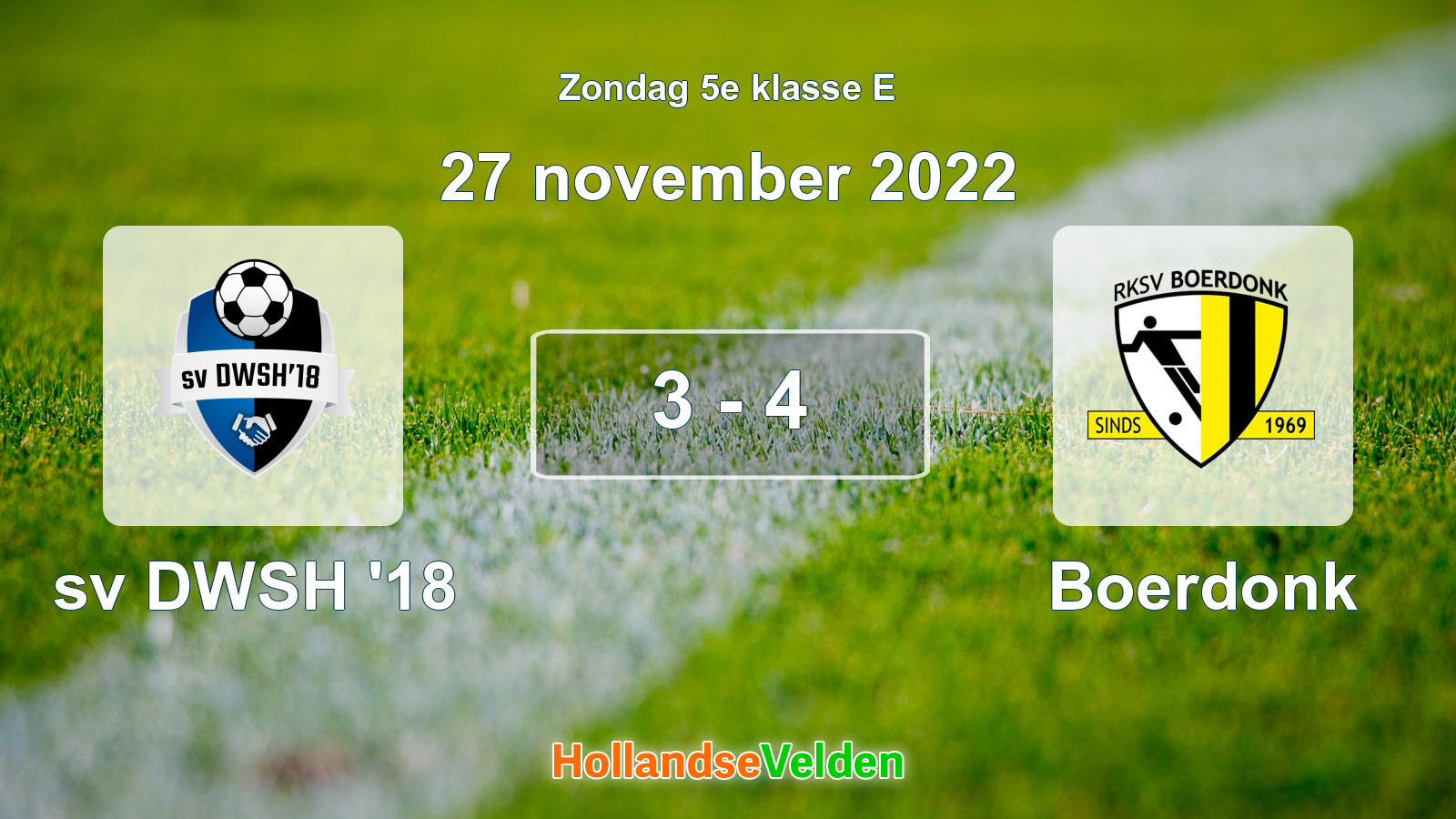 Gespeelde wedstrijd: sv DWSH '18 - Boerdonk 3 - 4 (27 november 2022)