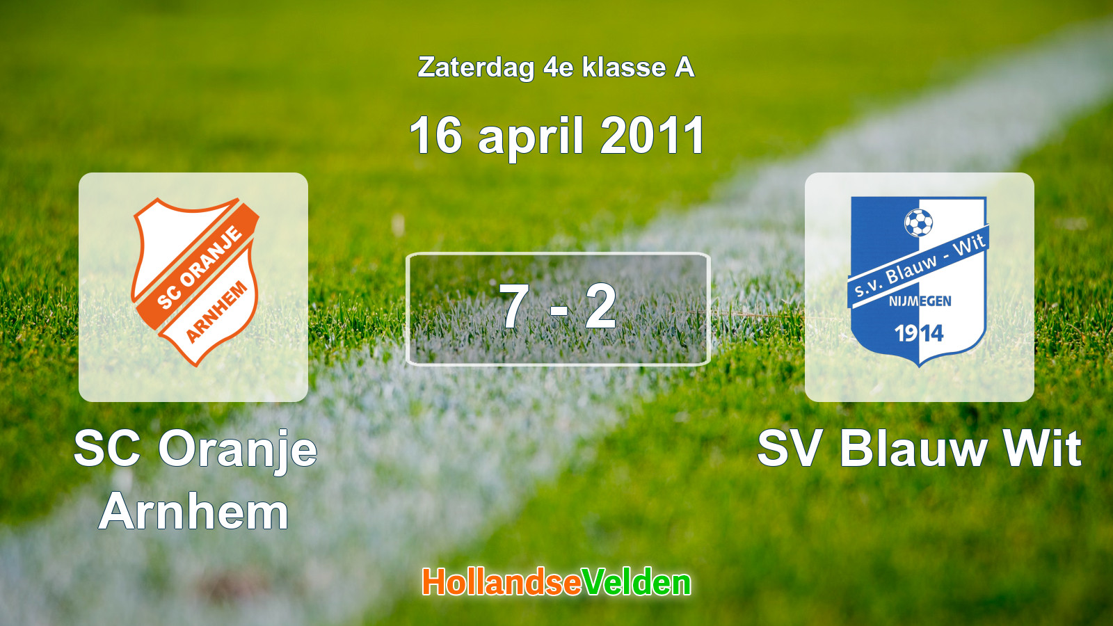 Gespeelde wedstrijd: SC Oranje Arnhem - SV Blauw Wit 7 - 2 (16 april 2011)