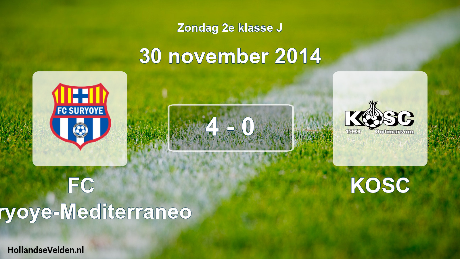 Gespeelde wedstrijd: FC Suryoye-Mediterraneo - KOSC 4 - 0 (30 november 2014)