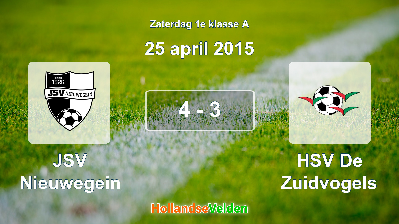 Gespeelde wedstrijd: JSV Nieuwegein - HSV De Zuidvogels 4 - 3 (25 april 2015)