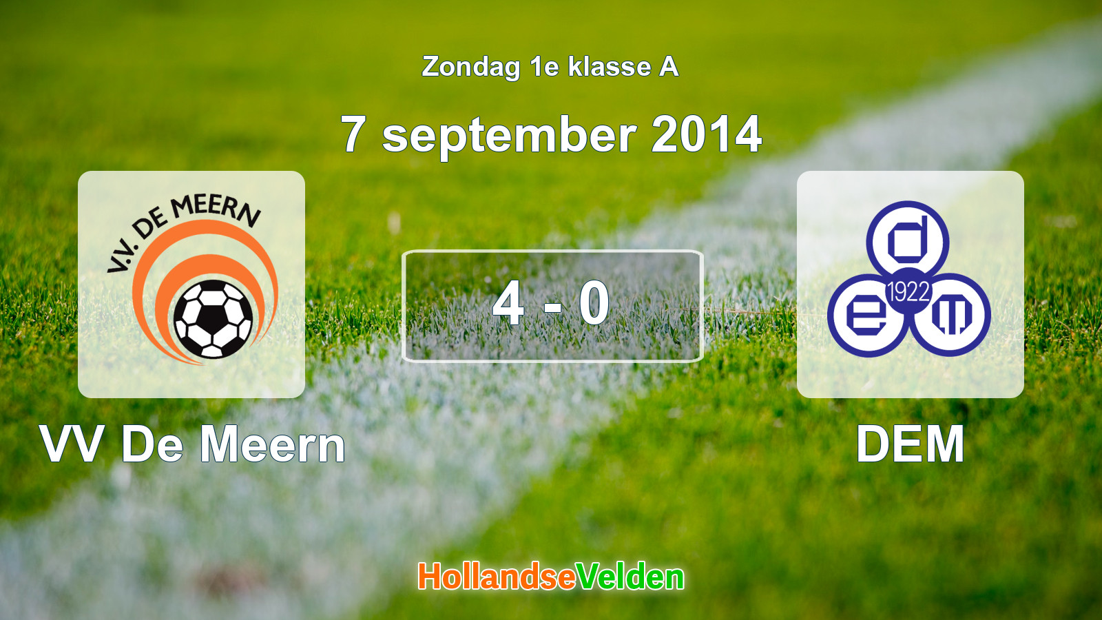 Gespeelde wedstrijd: VV De Meern - DEM 4 - 0 (7 september 2014)