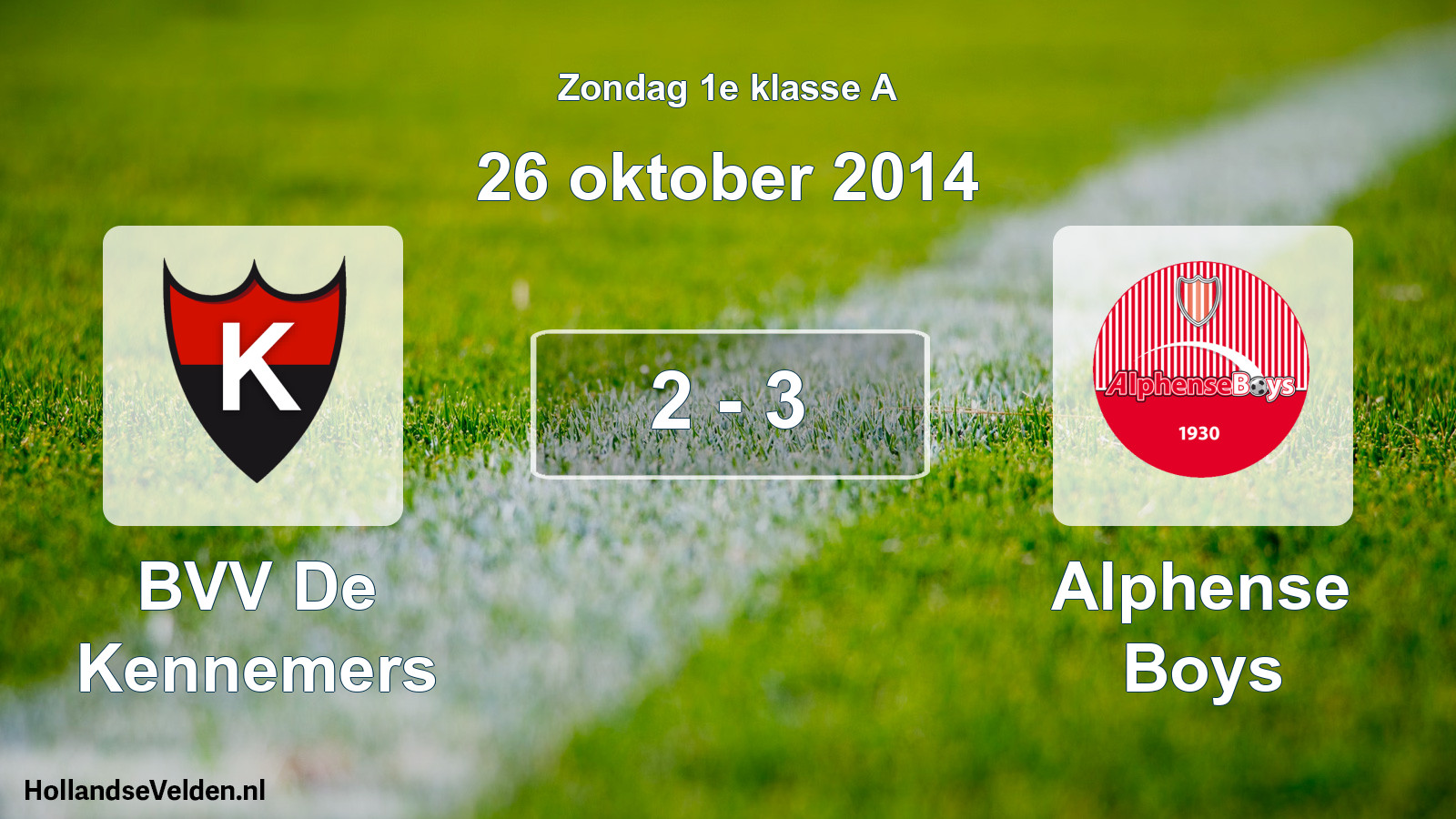 Gespeelde wedstrijd: BVV De Kennemers - Alphense Boys 2 - 3 (26 oktober 2014)