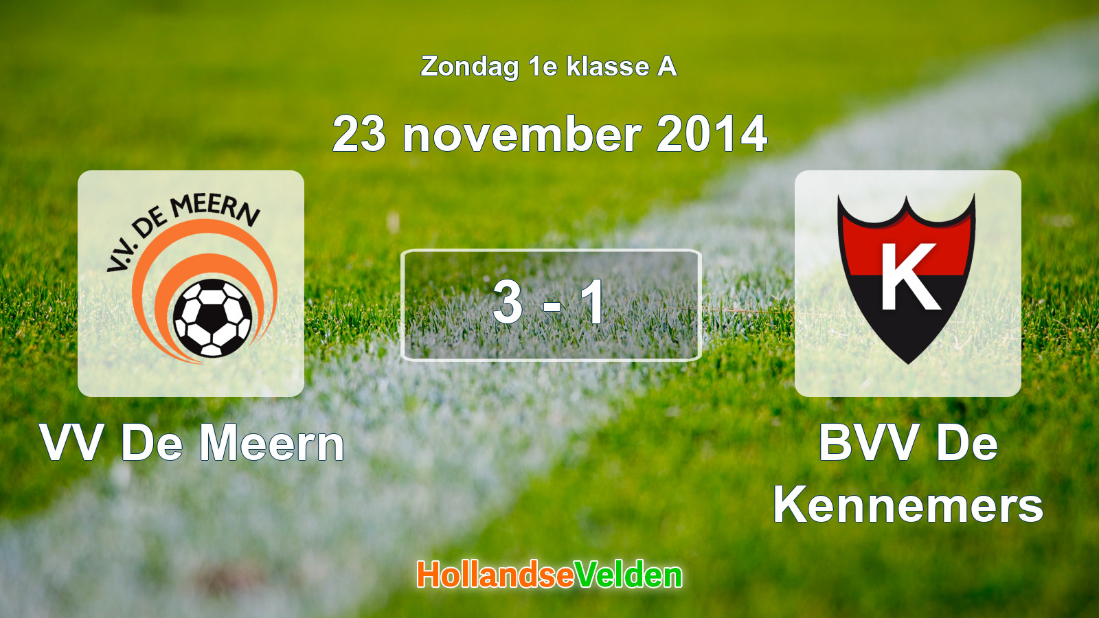 Gespeelde wedstrijd: VV De Meern - BVV De Kennemers 3 - 1 (23 november 2014)