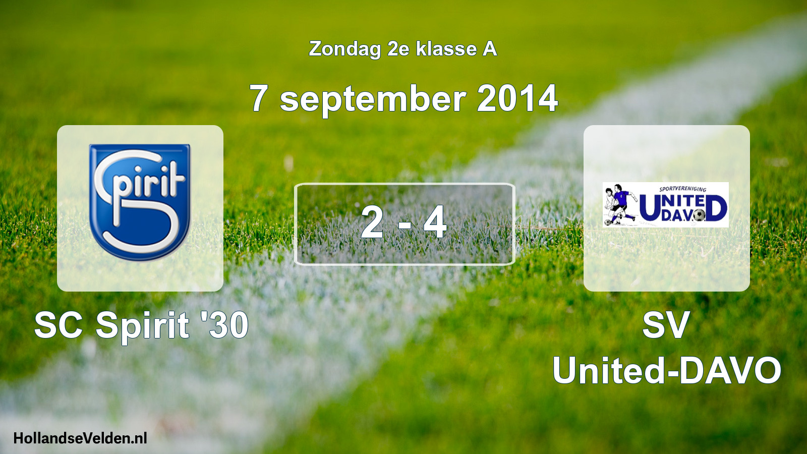 Gespeelde wedstrijd: SC Spirit '30 - SV United-DAVO 2 - 4 (7 september 2014)