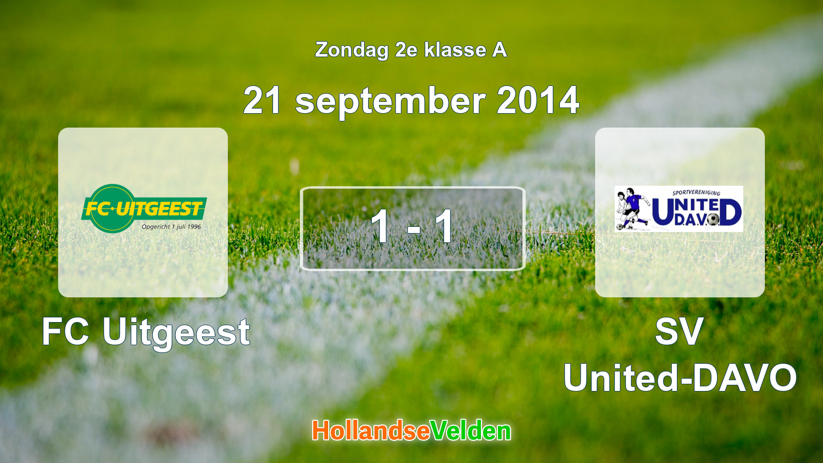 Gespeelde wedstrijd: FC Uitgeest - SV United-DAVO 1 - 1 (21 september 2014)
