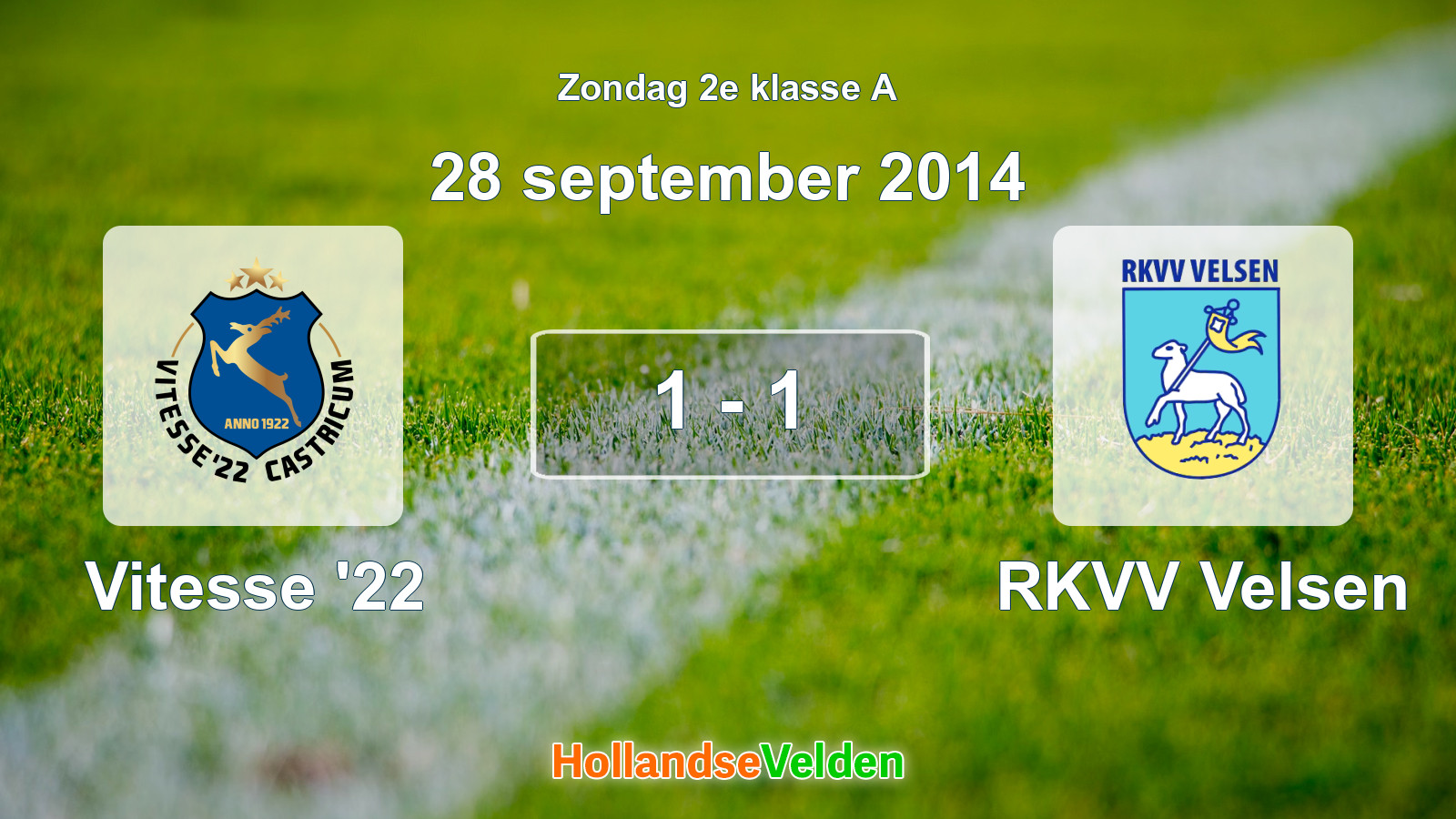 Gespeelde wedstrijd: Vitesse '22 - RKVV Velsen 1 - 1 (28 september 2014)