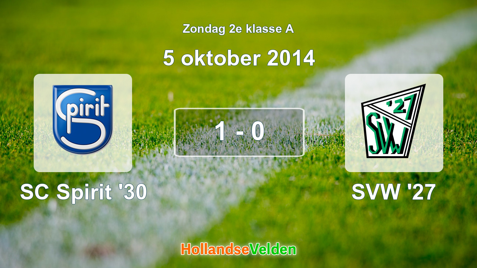 Gespeelde wedstrijd: SC Spirit '30 - SVW '27 1 - 0 (5 oktober 2014)