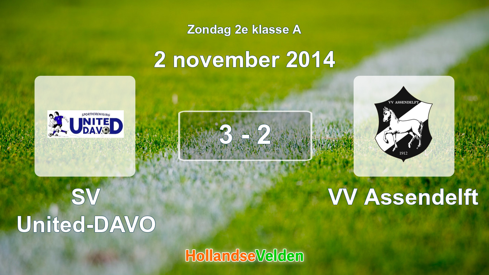 Gespeelde wedstrijd: SV United-DAVO - VV Assendelft 3 - 2 (2 november 2014)