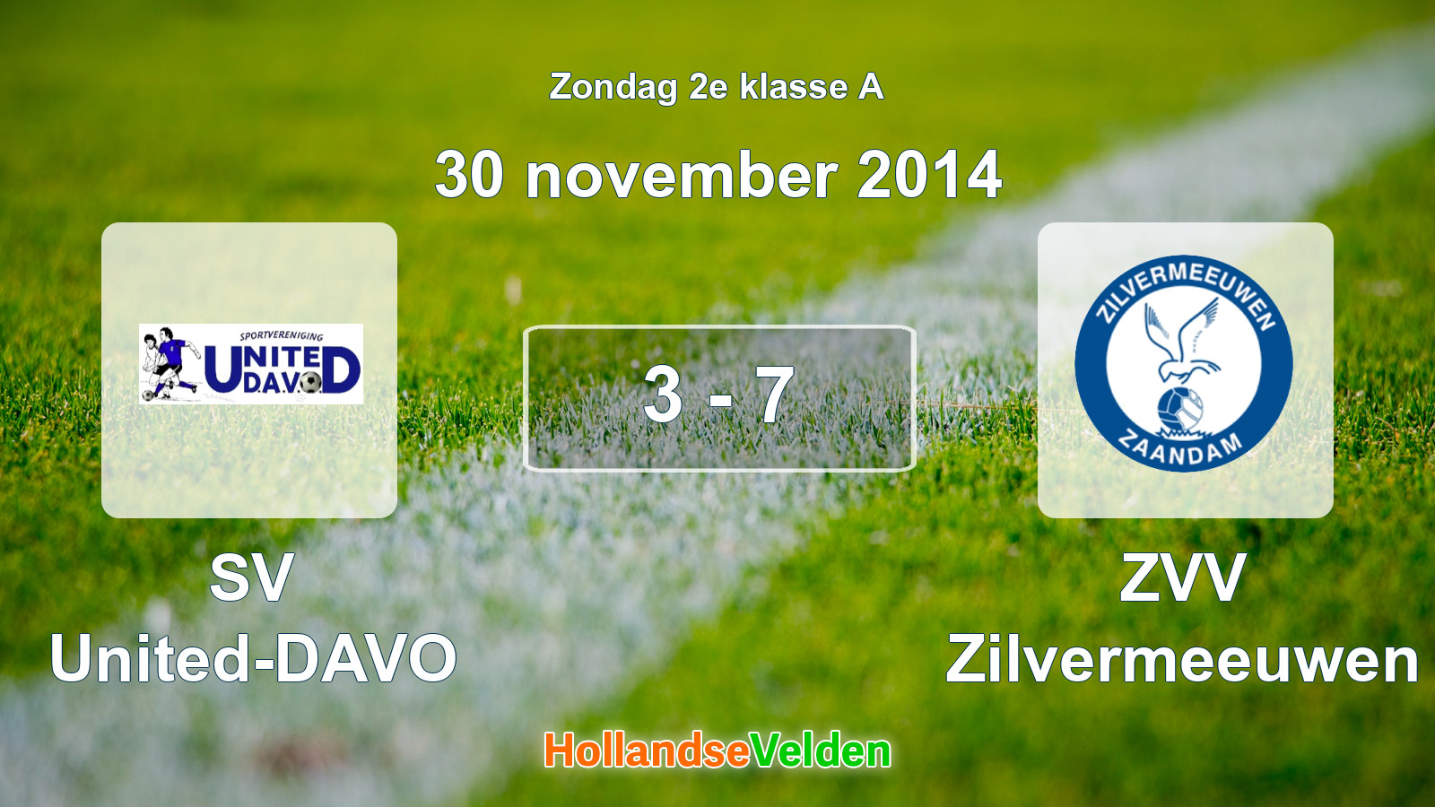 Gespeelde wedstrijd: SV United-DAVO - ZVV Zilvermeeuwen 3 - 7 (30 november 2014)