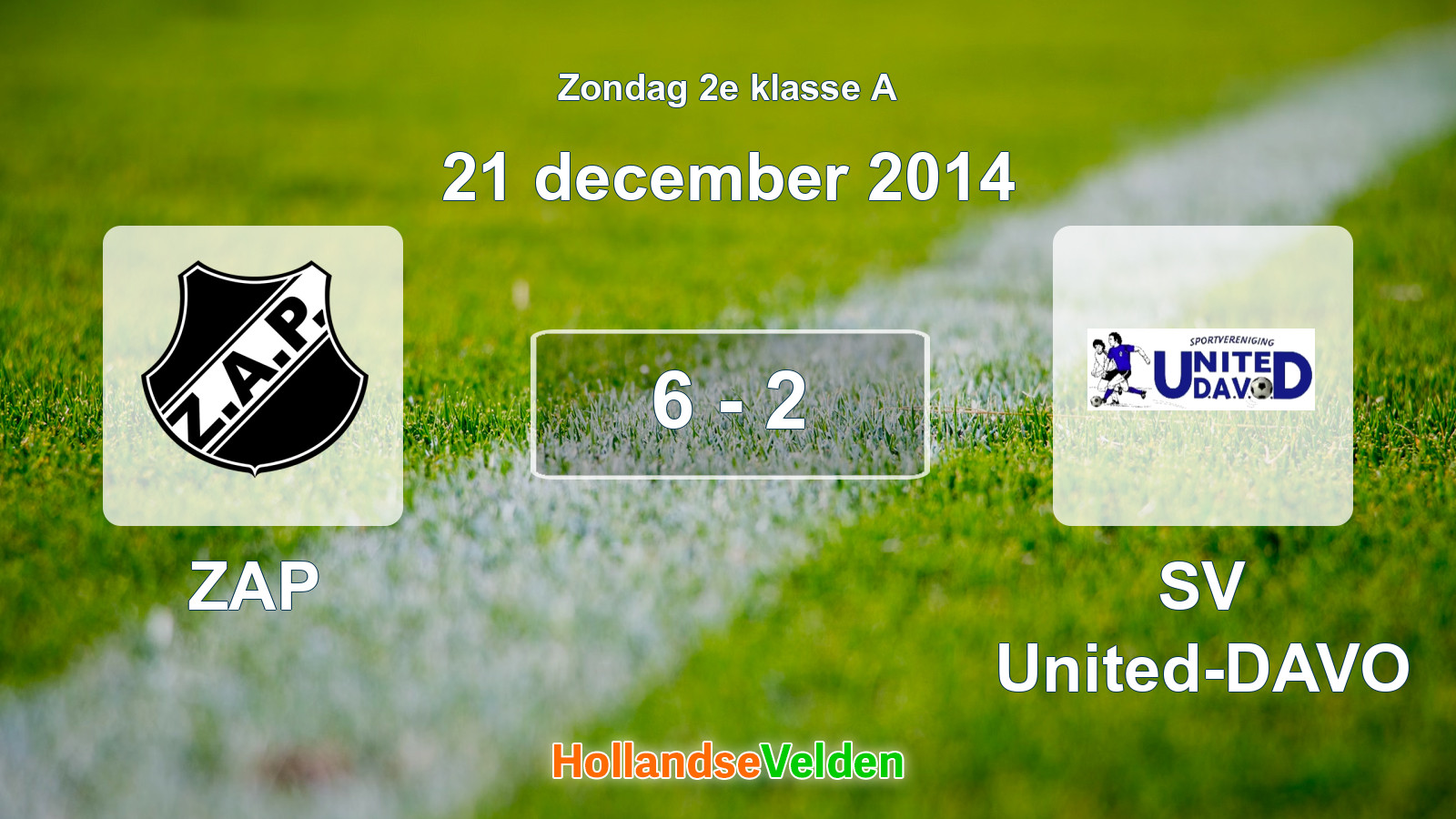 Gespeelde wedstrijd: ZAP - SV United-DAVO 6 - 2 (21 december 2014)