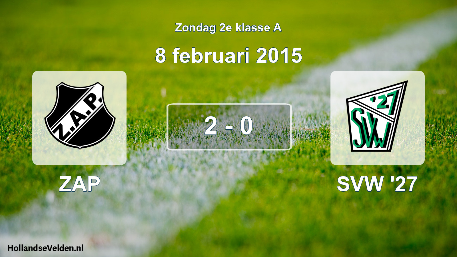 Gespeelde wedstrijd: ZAP - SVW '27 2 - 0 (8 februari 2015)