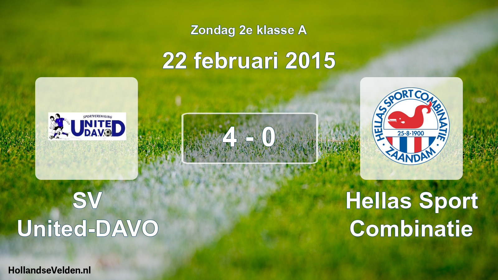 Gespeelde wedstrijd: SV United-DAVO - Hellas Sport Combinatie 4 - 0 (22 februari 2015)