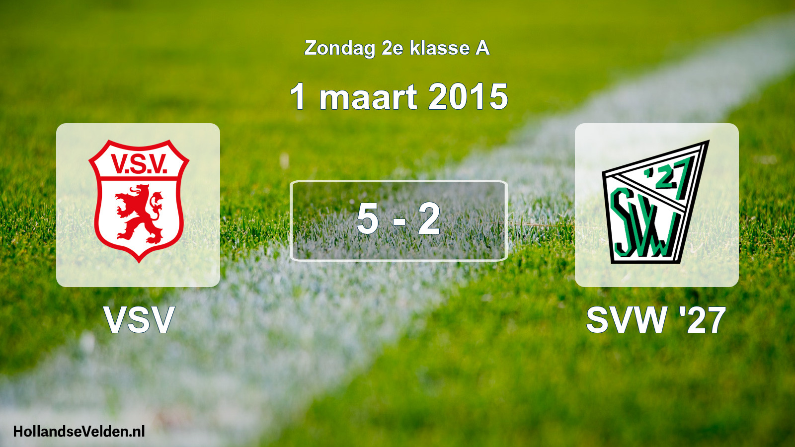 Gespeelde wedstrijd: VSV - SVW '27 5 - 2 (1 maart 2015)
