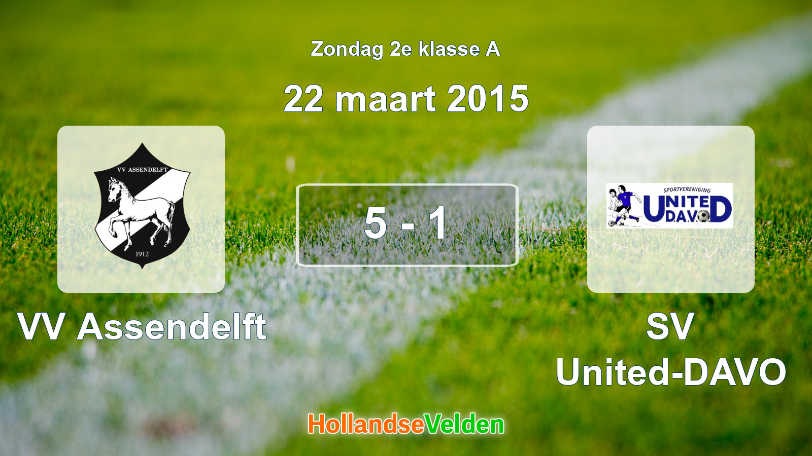 Gespeelde wedstrijd: VV Assendelft - SV United-DAVO 5 - 1 (22 maart 2015)