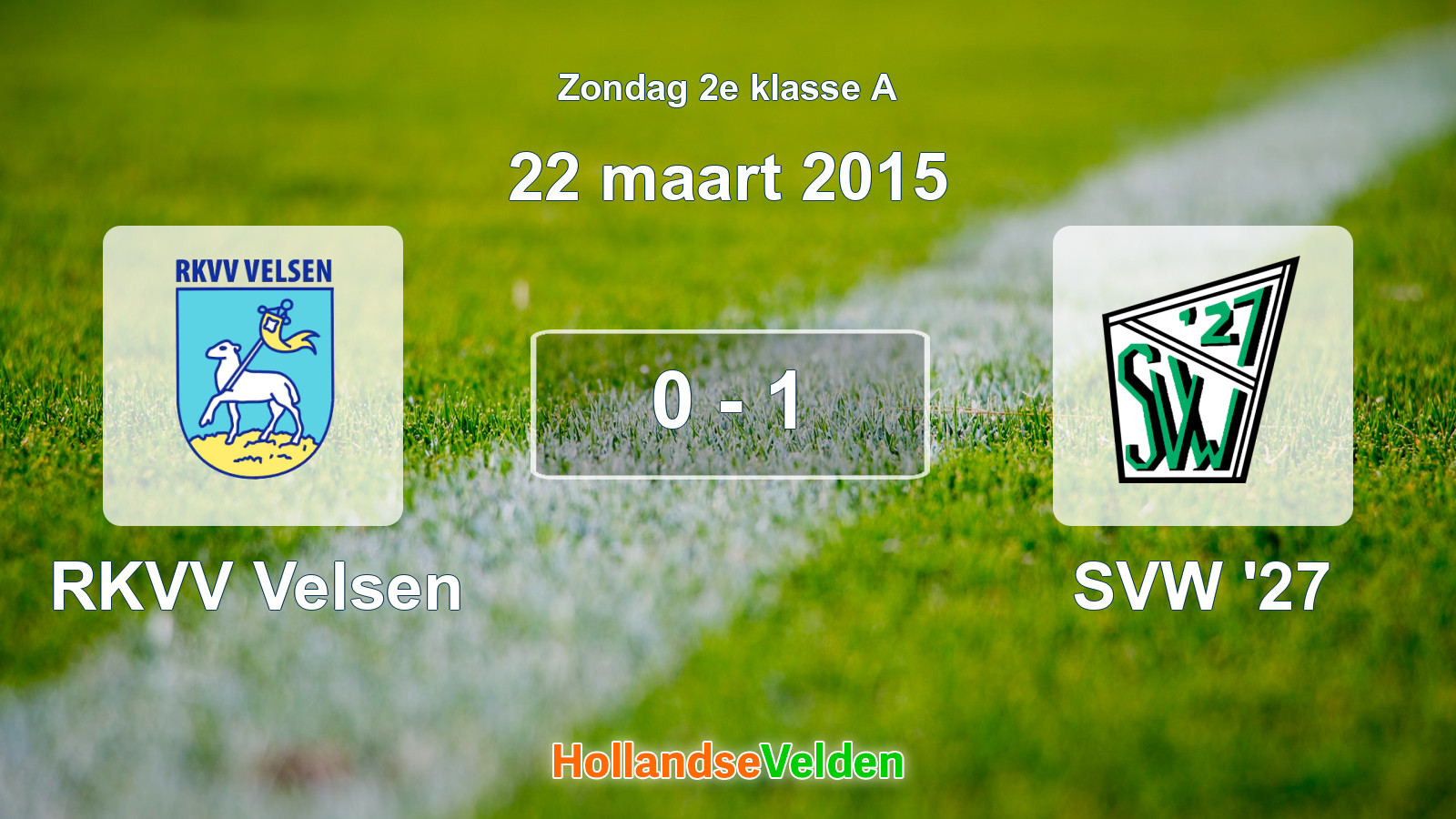 Gespeelde wedstrijd: RKVV Velsen - SVW '27 0 - 1 (22 maart 2015)