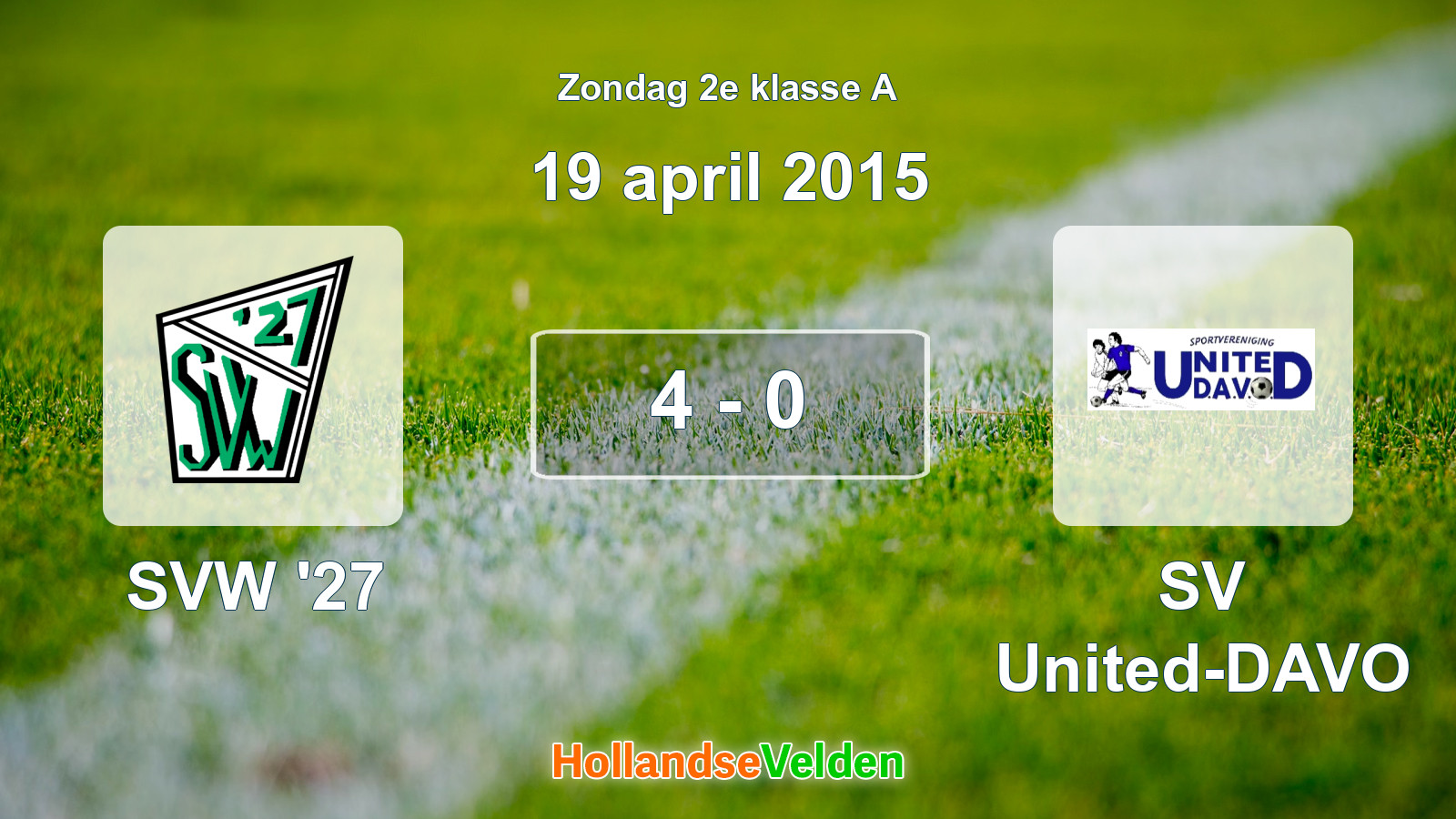 Gespeelde wedstrijd: SVW '27 - SV United-DAVO 4 - 0 (19 april 2015)