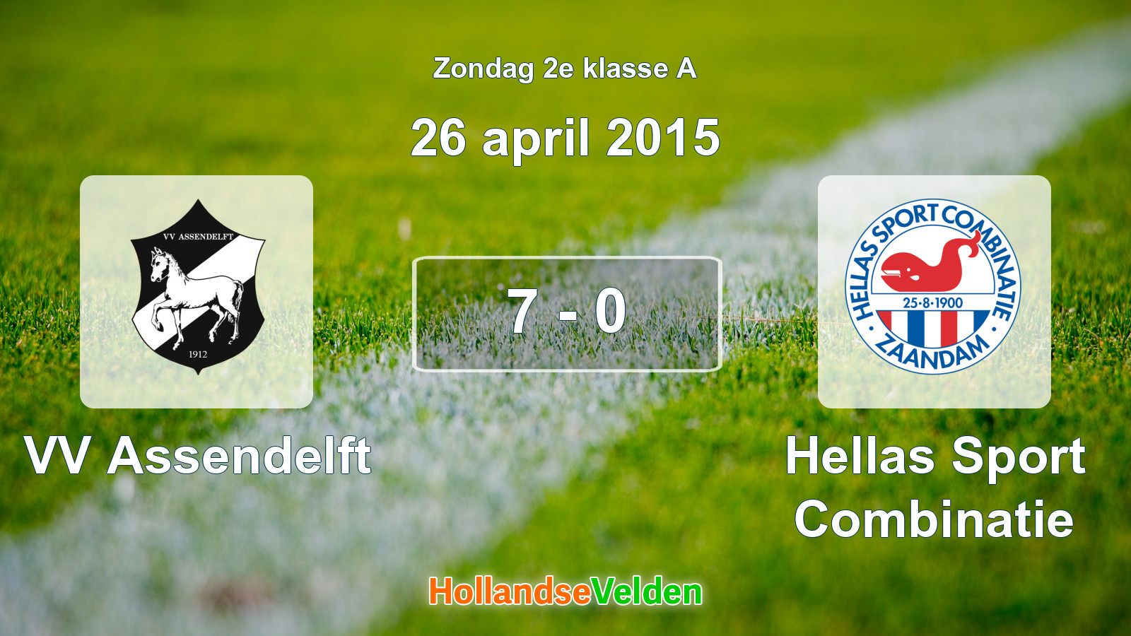 Gespeelde wedstrijd: VV Assendelft - Hellas Sport Combinatie 7 - 0 (26 april 2015)