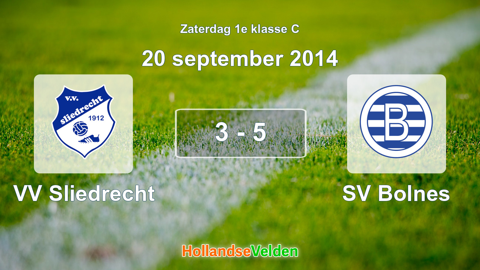 Gespeelde wedstrijd: VV Sliedrecht - SV Bolnes 3 - 5 (20 september 2014)