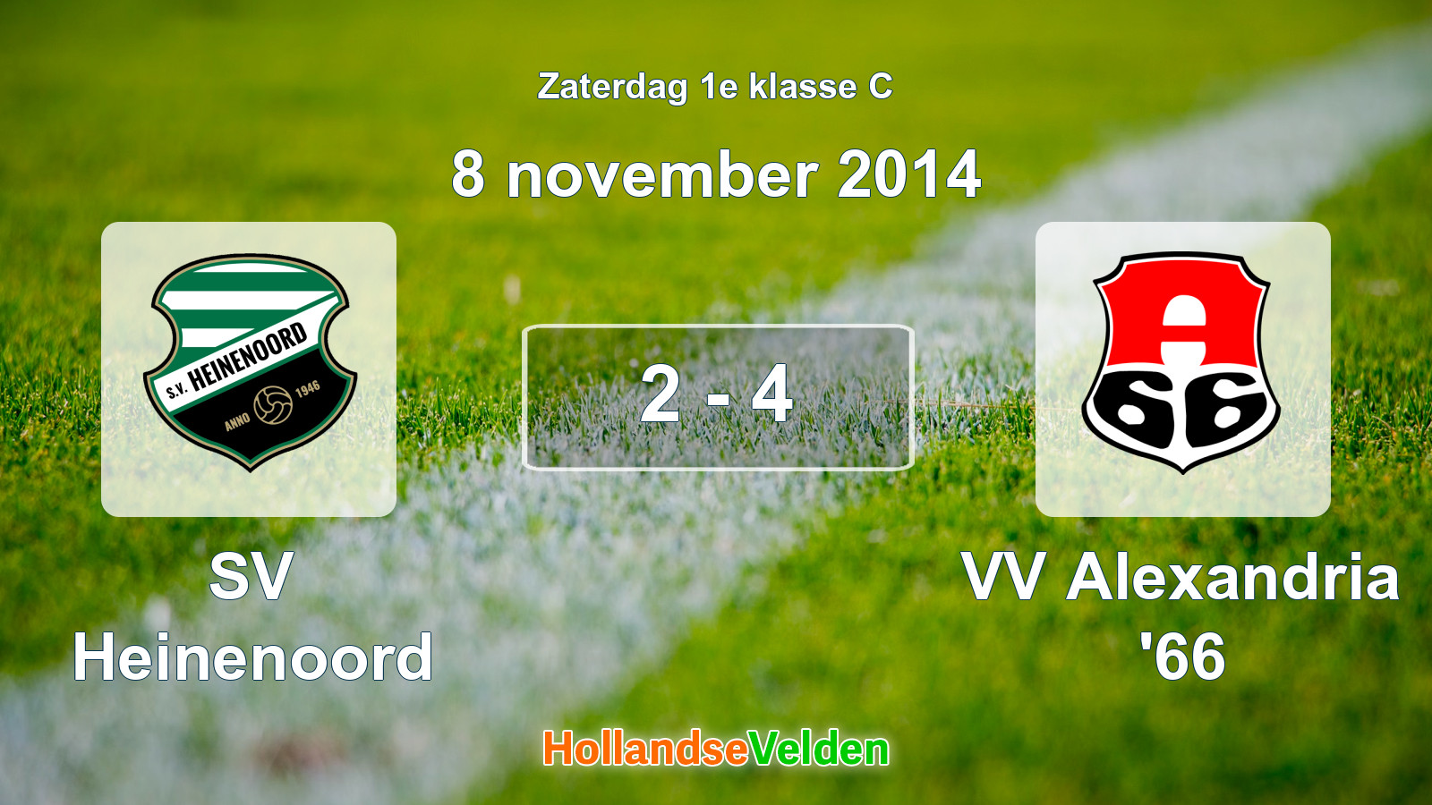 Gespeelde wedstrijd: SV Heinenoord - VV Alexandria '66 2 - 4 (8 november 2014)