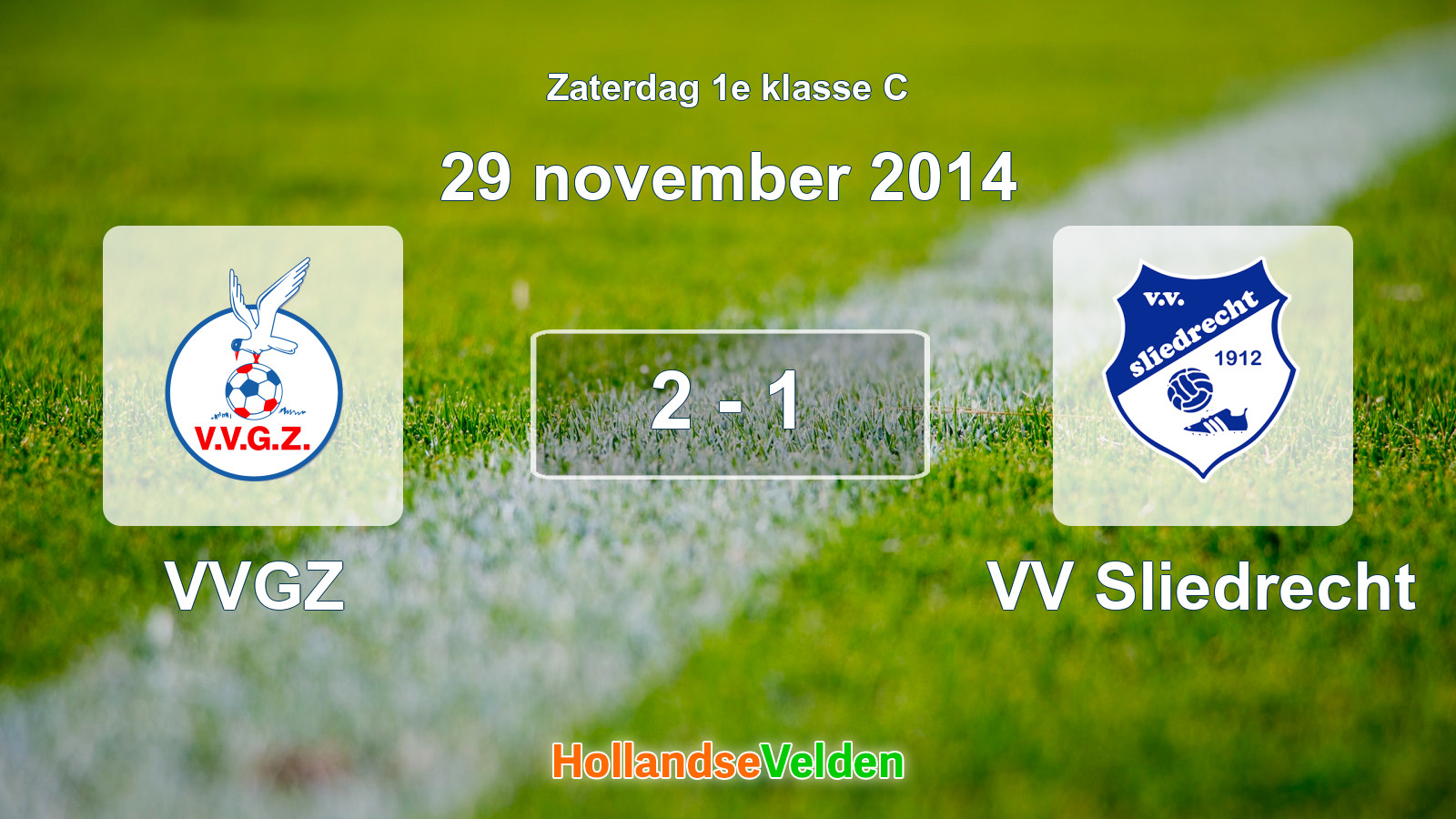 Gespeelde wedstrijd: VVGZ - VV Sliedrecht 2 - 1 (29 november 2014)