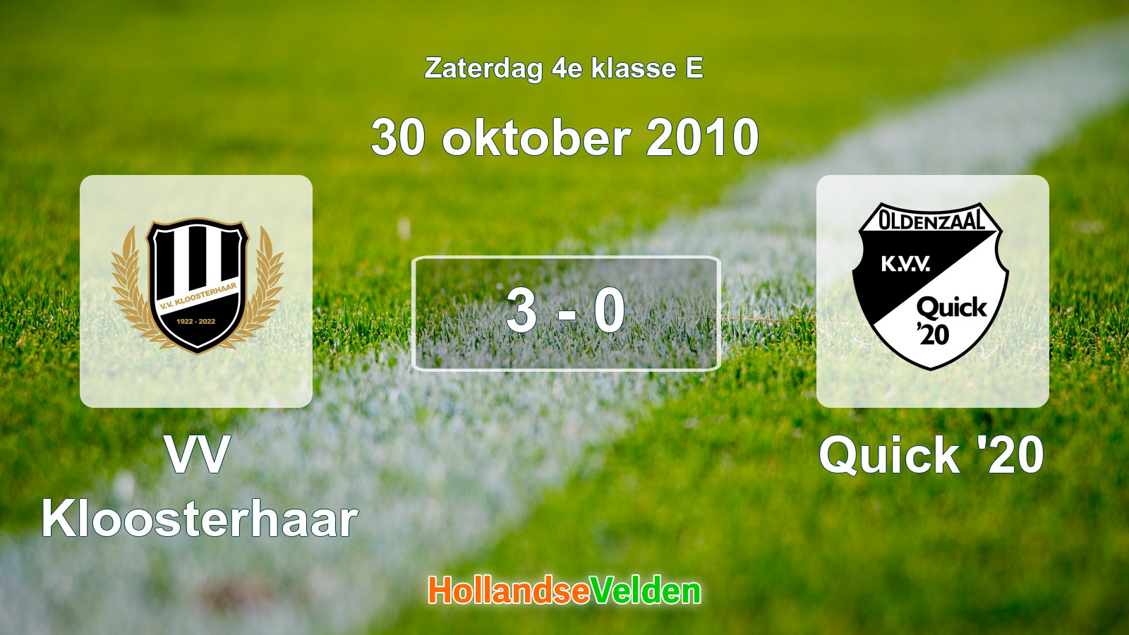 Gespeelde wedstrijd: VV Kloosterhaar - Quick '20 3 - 0 (30 oktober 2010)
