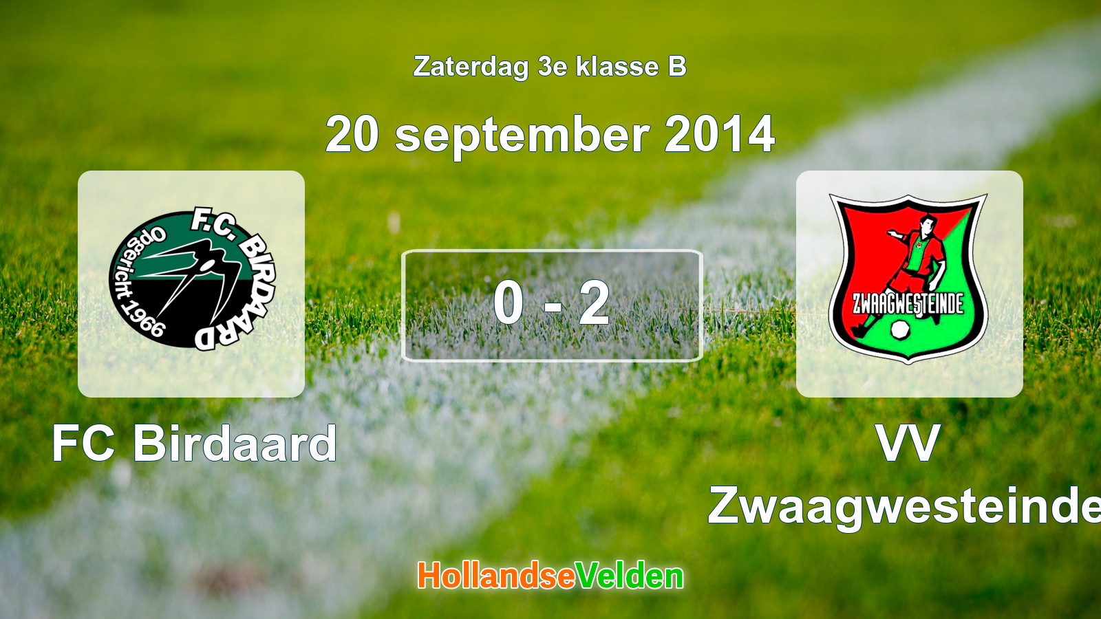 Gespeelde wedstrijd: FC Birdaard - VV Zwaagwesteinde 0 - 2 (20 september 2014)
