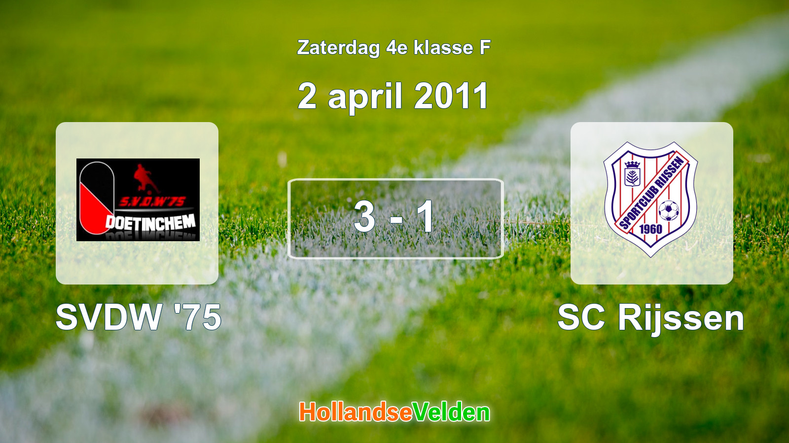 Gespeelde wedstrijd: SVDW '75 - SC Rijssen 3 - 1 (2 april 2011)