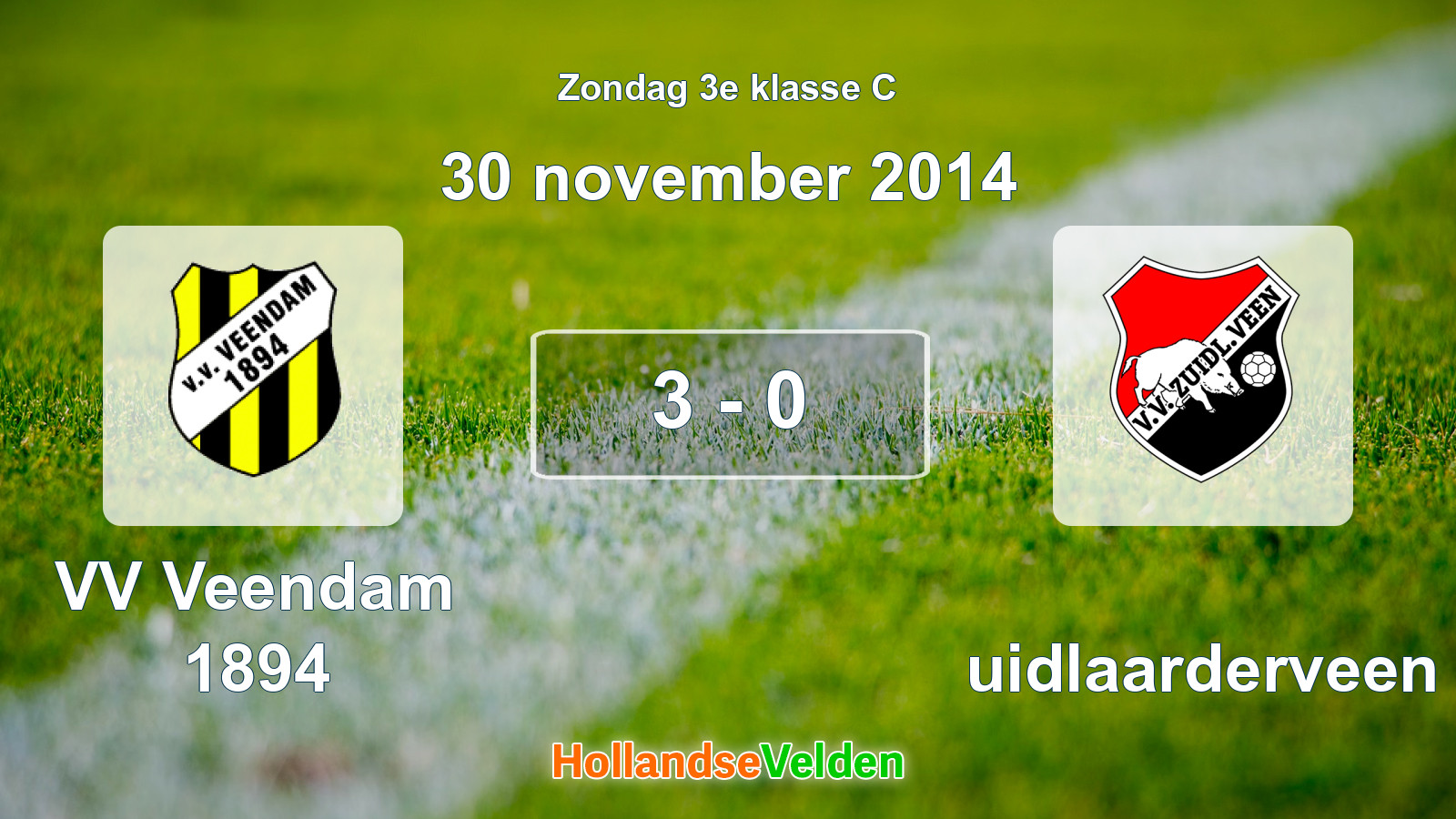 Gespeelde wedstrijd: VV Veendam 1894 - Zuidlaarderveen 3 - 0 (30 november 2014)