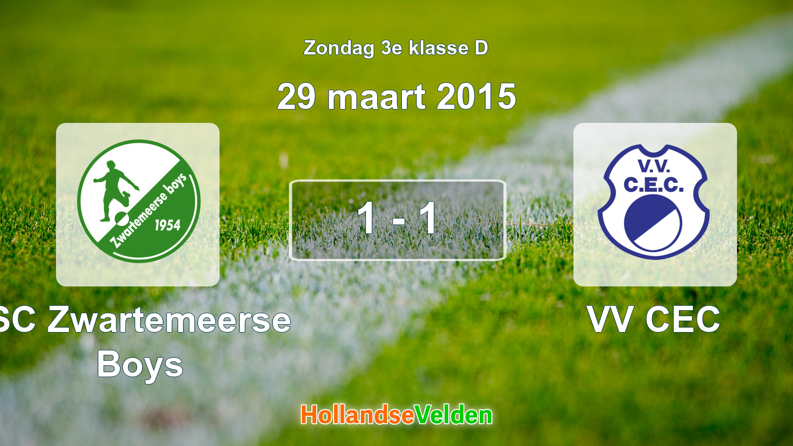 Gespeelde wedstrijd: SC Zwartemeerse Boys - VV CEC 1 - 1 (29 maart 2015)