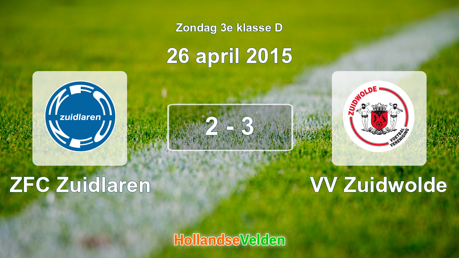Gespeelde wedstrijd: ZFC Zuidlaren - VV Zuidwolde 2 - 3 (26 april 2015)