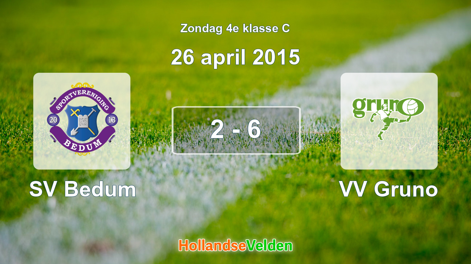 Gespeelde wedstrijd: SV Bedum - VV Gruno 2 - 6 (26 april 2015)